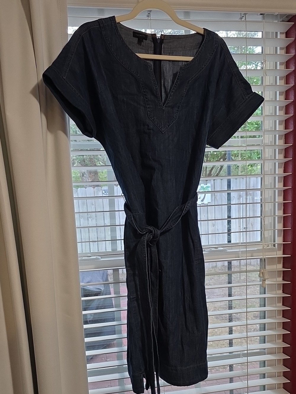 Dark Blue Denim Tie-Waist Dress